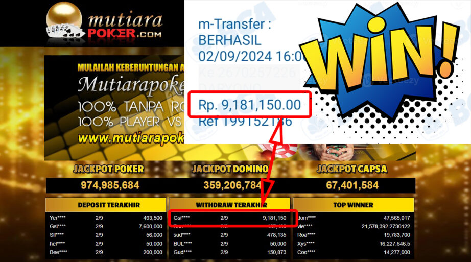 Bukti Withdraw ( 9,181,150,-) Member Setia Mutiarapoker