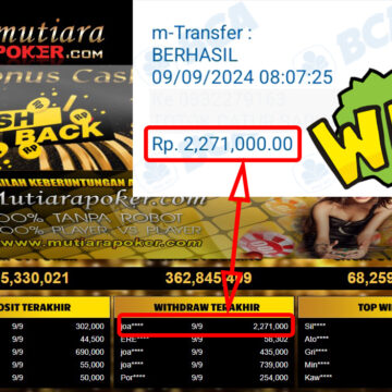 Bukti Withdraw ( 2,271,000,-) Member Setia Mutiarapoker