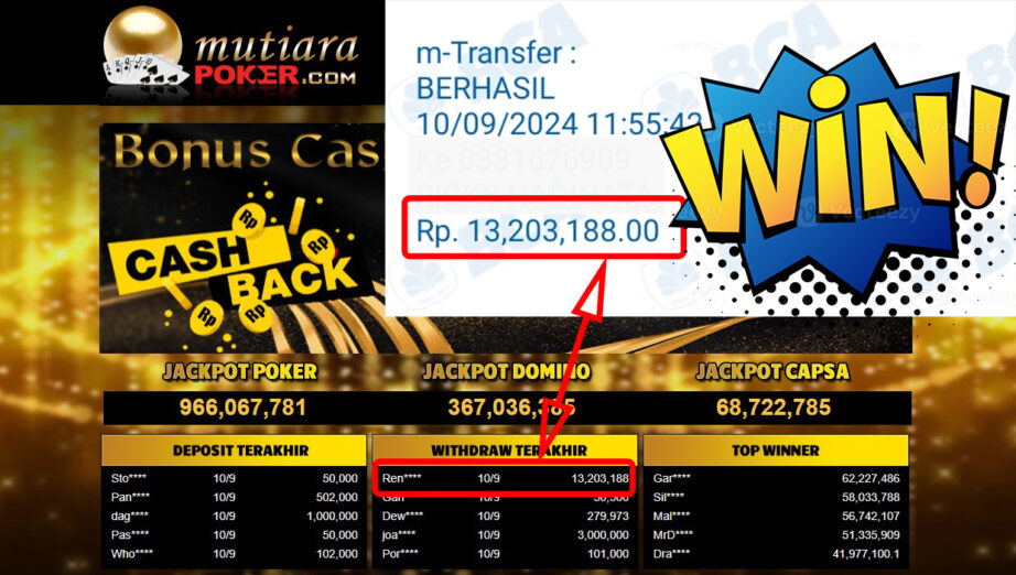 Bukti Withdraw ( 13,203,188,-) Member Setia Mutiarapoker