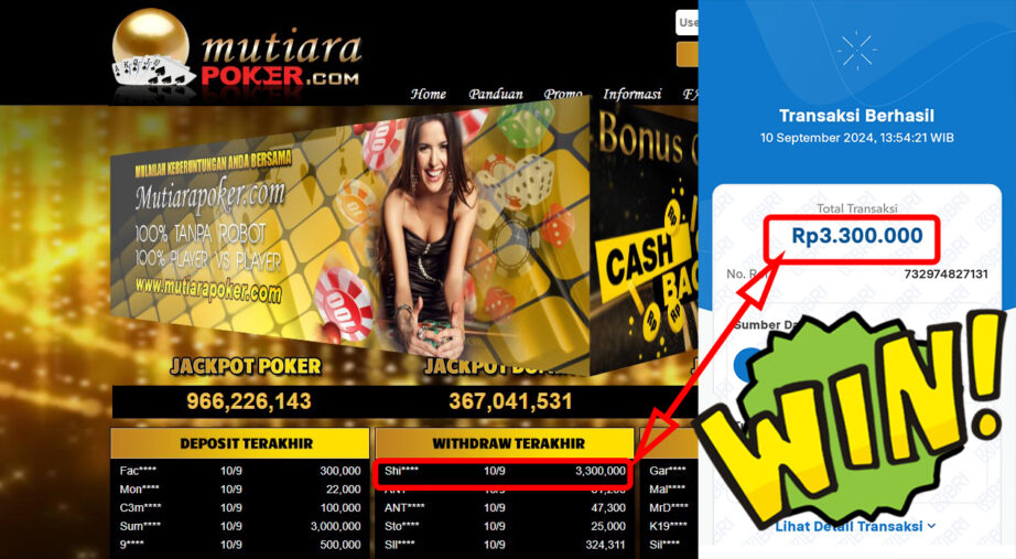 Bukti Withdraw ( 3,300,000,-) Member Setia Mutiarapoker