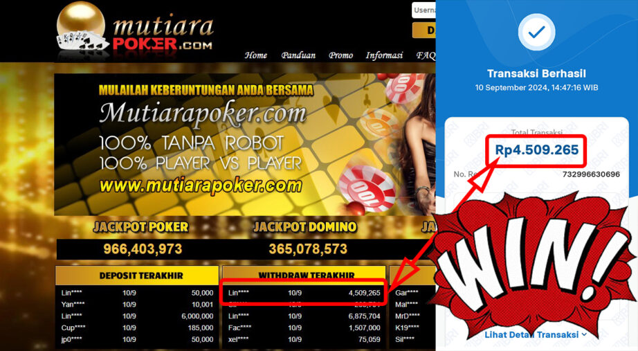 Bukti Withdraw ( 4,509,265,-) Member Setia Mutiarapoker