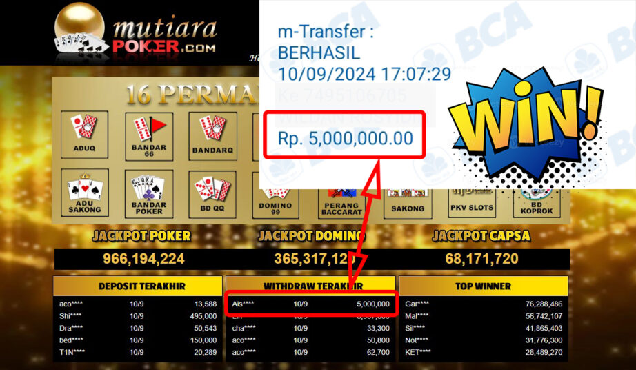 Bukti Withdraw ( 5,000,000,-) Member Setia Mutiarapoker