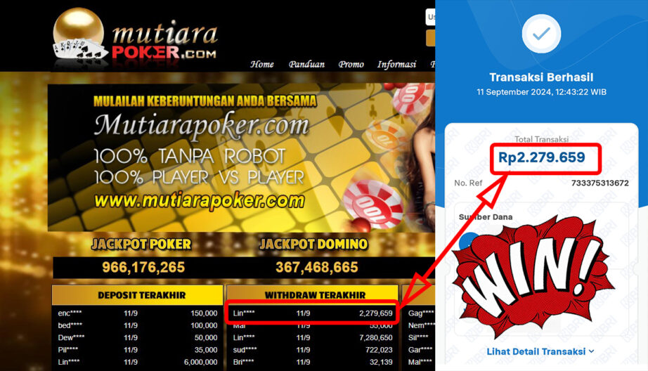 Bukti Withdraw ( 2,279,659,-) Member Setia Mutiarapoker