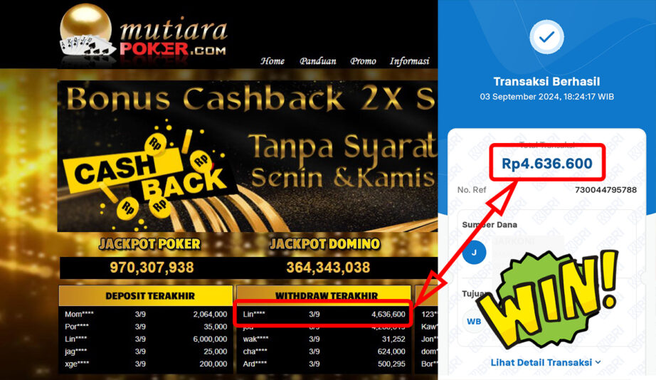 Bukti Withdraw ( 4,636,600,-) Member Setia Mutiarapoker