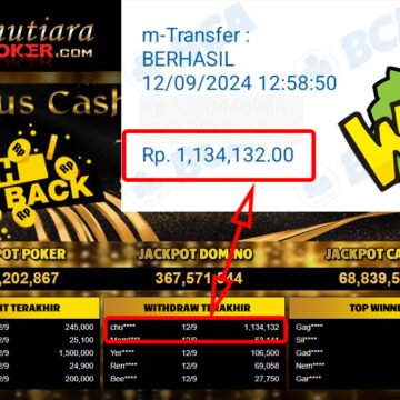 Bukti Withdraw ( 1,134,132,-) Member Setia Mutiarapoker