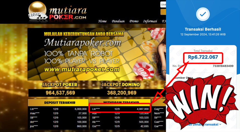 Bukti Withdraw ( 4,087,000,-) Member Setia Mutiarapoker