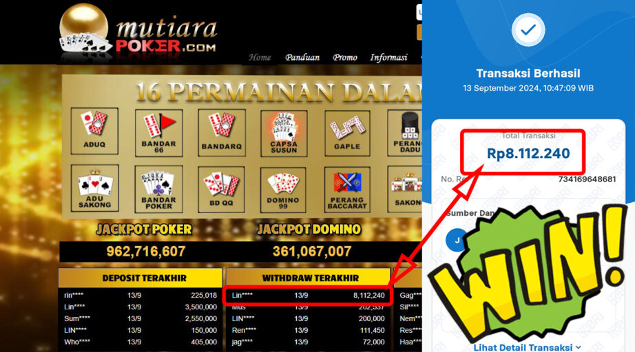 Bukti Withdraw ( 8,112,240,-) Member Setia Mutiarapoker