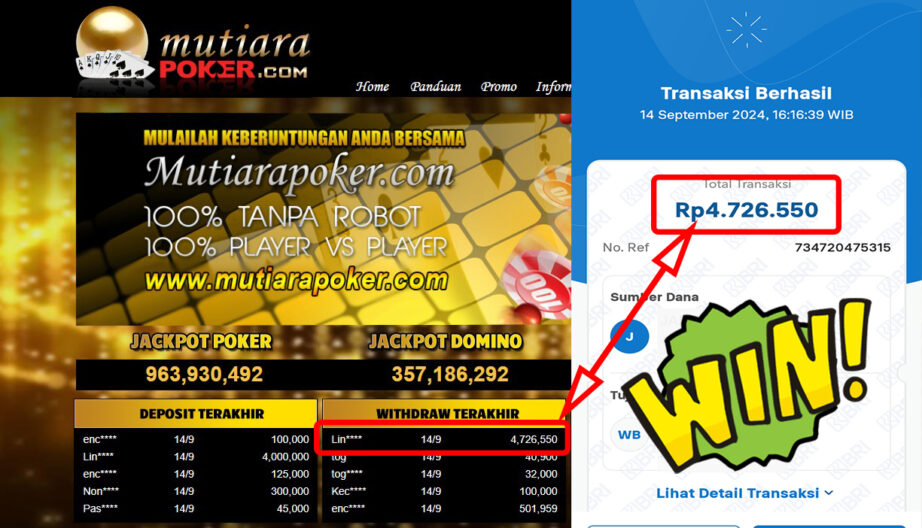 Bukti Withdraw ( 4,726,550,-) Member Setia Mutiarapoker