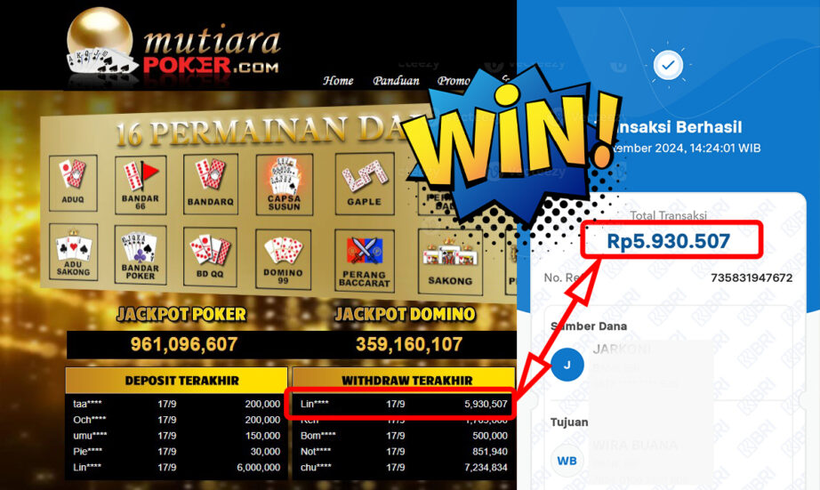 Bukti Withdraw ( 5,930,507,-) Member Setia Mutiarapoker