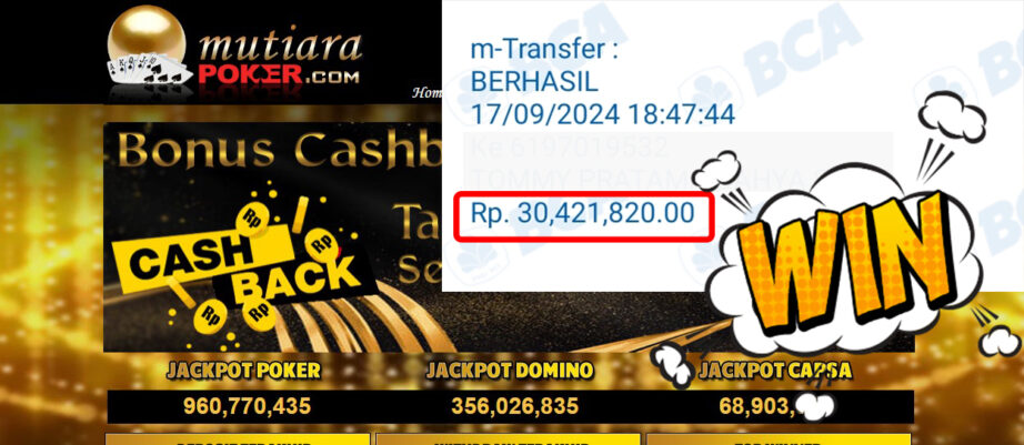 Bukti Withdraw ( 30,421,820,-) Member Setia Mutiarapoker