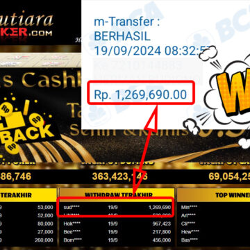 Bukti Withdraw ( 1,269,690,-) Member Setia Mutiarapoker