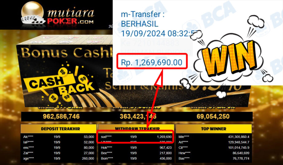 Bukti Withdraw ( 1,269,690,-) Member Setia Mutiarapoker