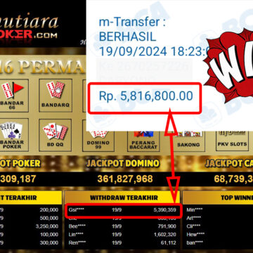 Bukti Withdraw ( 5,816,800,-) Member Setia Mutiarapoker