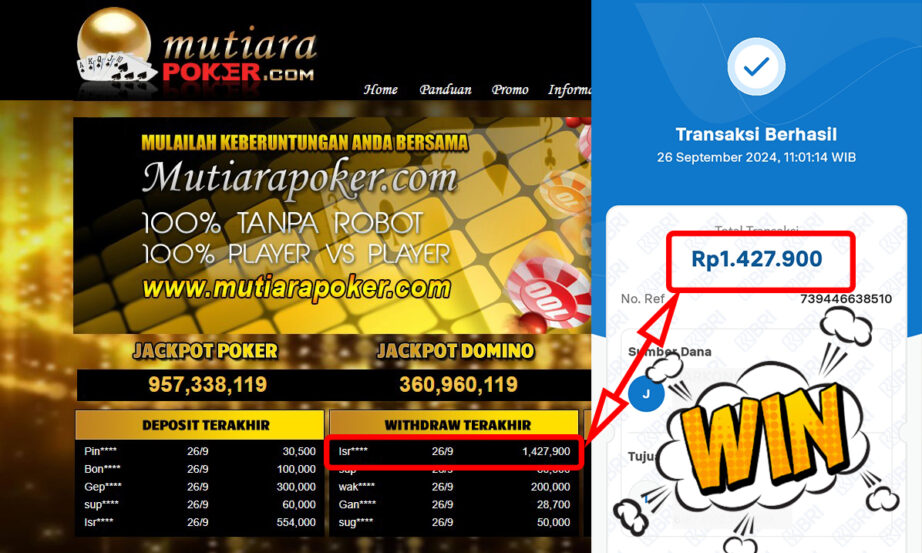 Bukti Withdraw ( 1,427,900,-) Member Setia Mutiarapoker