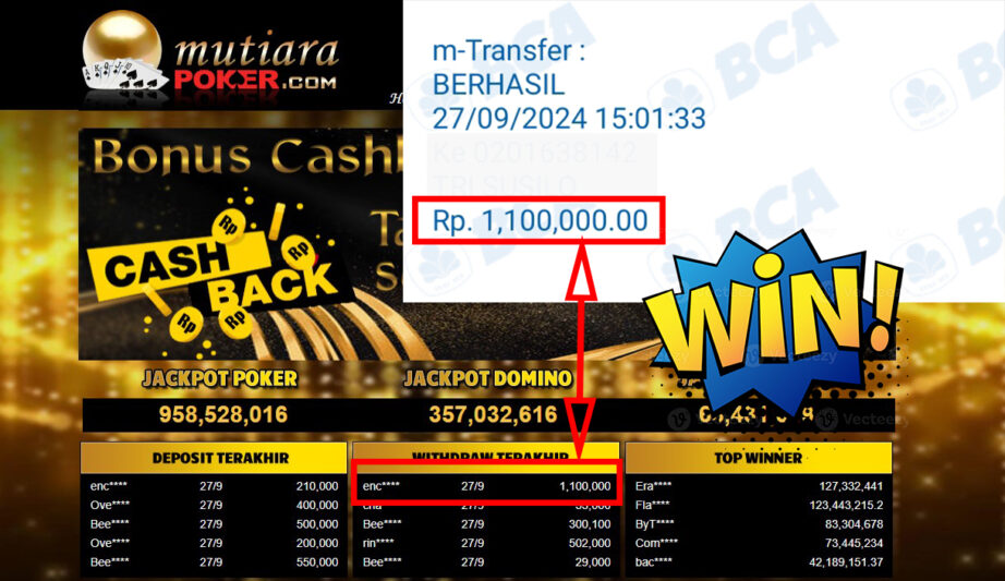 Bukti Withdraw ( 1,100,000,-) Member Setia Mutiarapoker