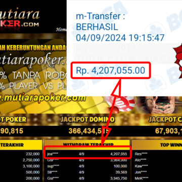 Bukti Withdraw ( 4,207,055,-) Member Setia Mutiarapoker