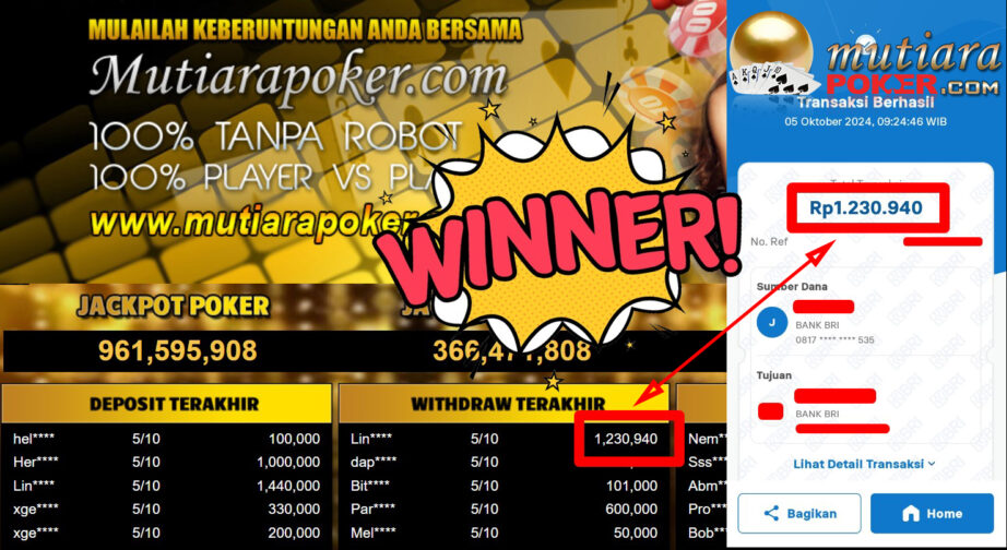 Bukti Withdraw ( 1.230.940,-) Member Setia Mutiarapoker