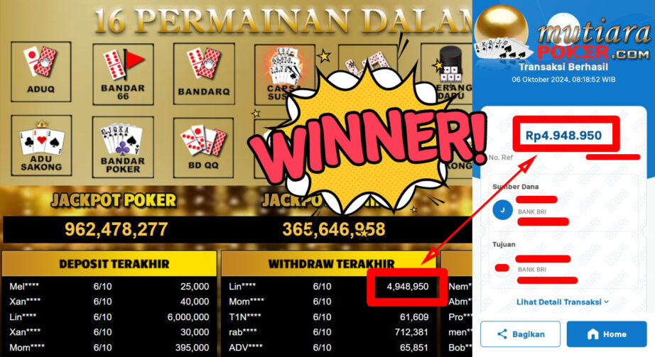 Bukti Withdraw ( 4.948.950,-) Member Setia Mutiarapoker