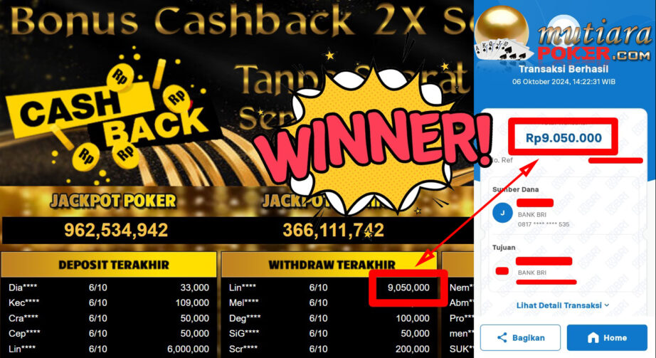 Bukti Withdraw ( 9.050.000,-) Member Setia Mutiarapoker