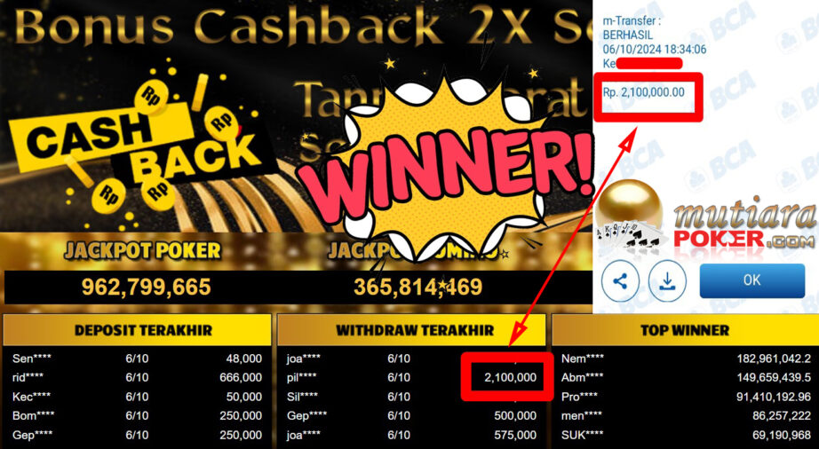 Bukti Withdraw ( 2.100.000,-) Member Setia Mutiarapoker