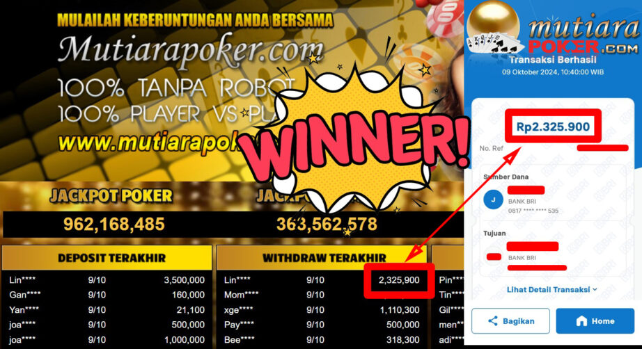 Bukti Withdraw ( 2.325.900,-) Member Setia Mutiarapoker