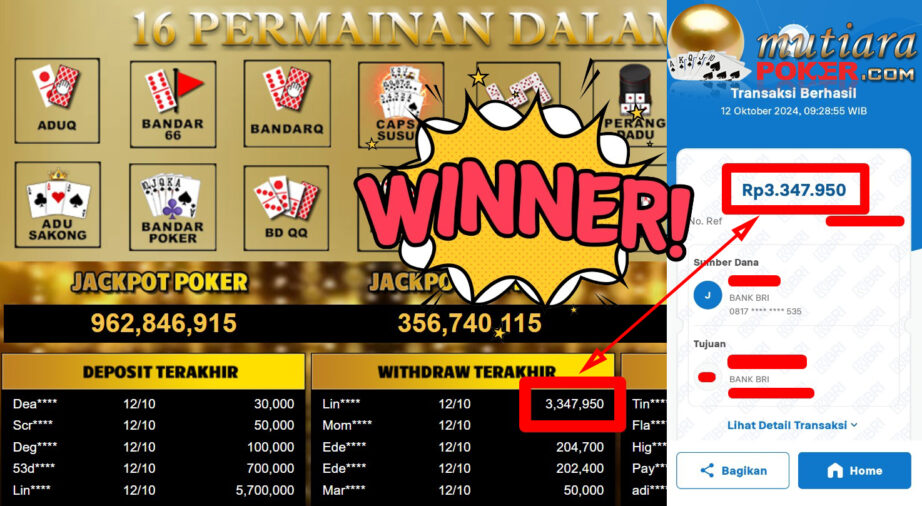 Bukti Withdraw ( 3.347.950,-) Member Setia Mutiarapoker