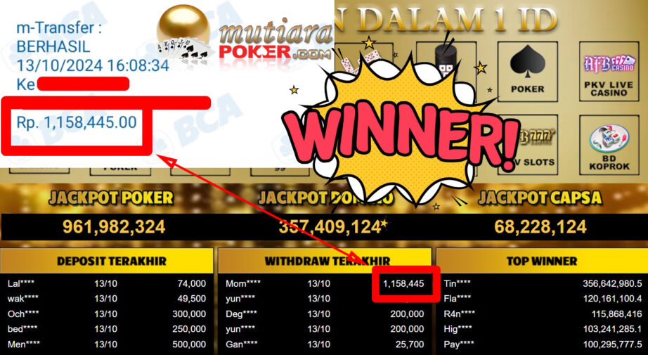 Bukti Withdraw ( 1.158.445,-) Member Setia Mutiarapoker