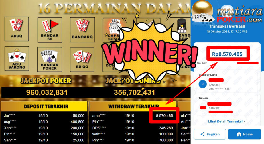 Bukti Withdraw ( 8.570.485,-) Member Setia Mutiarapoker