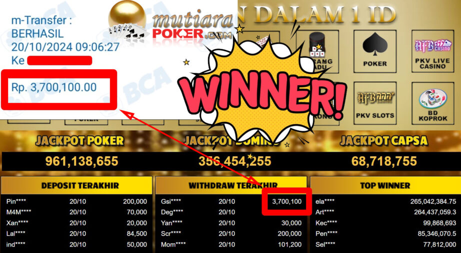 Bukti Withdraw ( 3.700.100,-) Member Setia Mutiarapoker