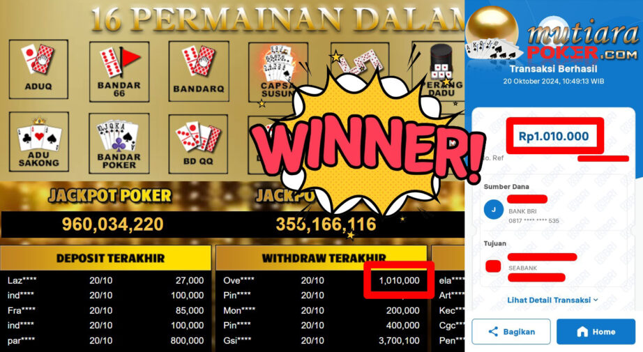 Bukti Withdraw ( 1.010.000,-) Member Setia Mutiarapoker