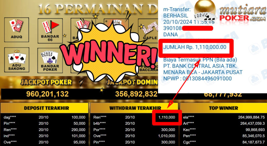 Bukti Withdraw ( 1.110.000,-) Member Setia Mutiarapoker