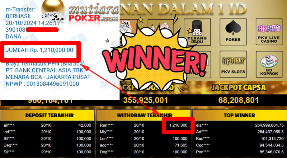 Bukti Withdraw ( 1.210.000,-) Member Setia Mutiarapoker