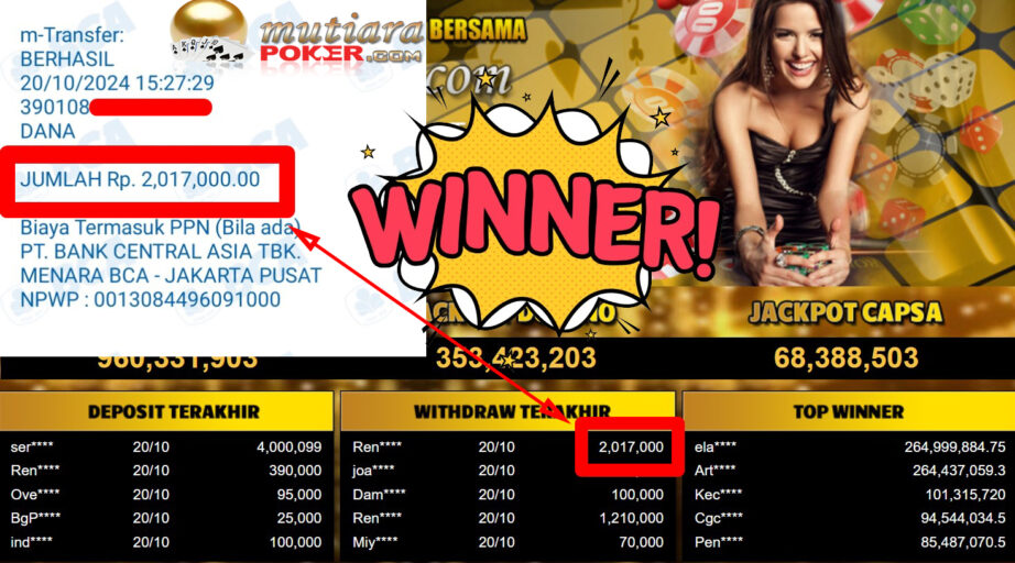 Bukti Withdraw ( 2.017.000,-) Member Setia Mutiarapoker