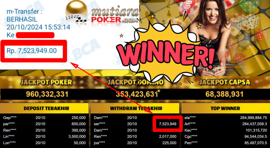 Bukti Withdraw ( 7.523.949,-) Member Setia Mutiarapoker