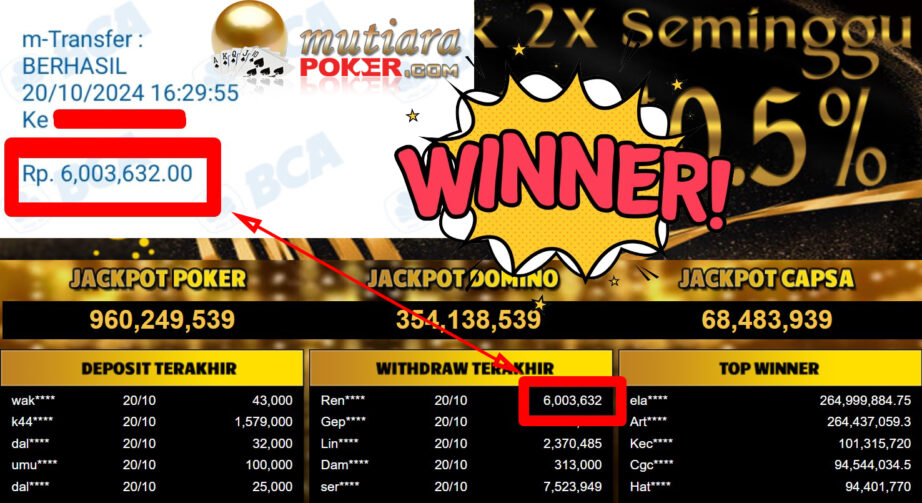 Bukti Withdraw ( 6.003.632,-) Member Setia Mutiarapoker