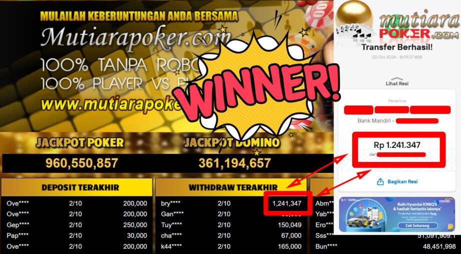 Bukti Withdraw ( 1.241.347,-) Member Setia Mutiarapoker