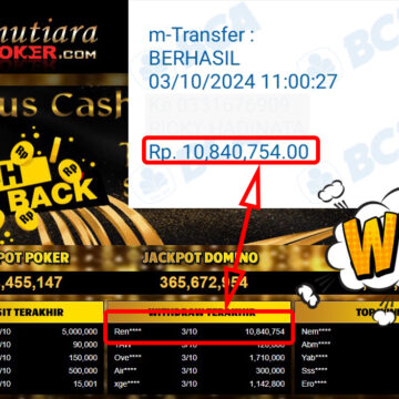 Bukti Withdraw ( 10,840,754,-) Member Setia Mutiarapoker