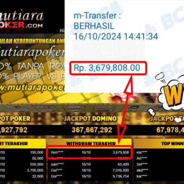 Bukti Withdraw ( 3,679,808,-) Member Setia Mutiarapoker