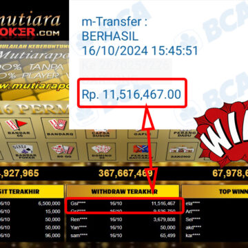 Bukti Withdraw ( 11,516,467,-) Member Setia Mutiarapoker