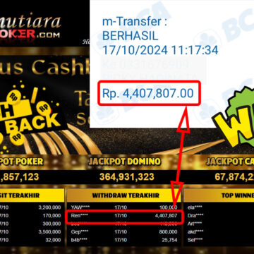 Bukti Withdraw ( 4,407,807,-) Member Setia Mutiarapoker