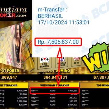 Bukti Withdraw ( 7,505,837,-) Member Setia Mutiarapoker