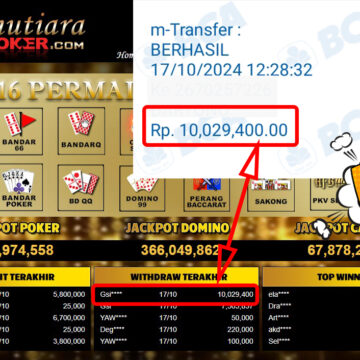 Bukti Withdraw ( 10,029,400,-) Member Setia Mutiarapoker