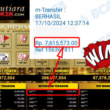 Bukti Withdraw ( 7,615,573,-) Member Setia Mutiarapoker