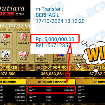 Bukti Withdraw ( 5,000,000,-) Member Setia Mutiarapoker