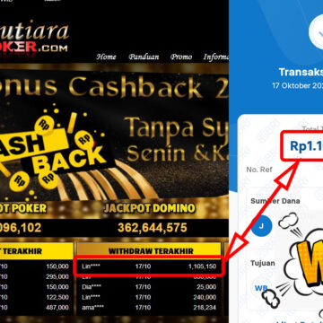 Bukti Withdraw ( 1,105,150,-) Member Setia Mutiarapoker