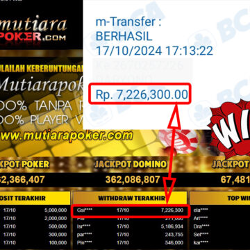 Bukti Withdraw ( 7,226,300,-) Member Setia Mutiarapoker