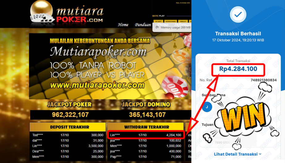 Bukti Withdraw ( 4,284,100,-) Member Setia Mutiarapoker