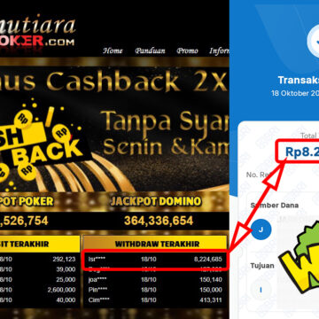 Bukti Withdraw ( 8,224,685,-) Member Setia Mutiarapoker