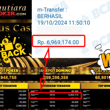 Bukti Withdraw ( 6,969,174,-) Member Setia Mutiarapoker