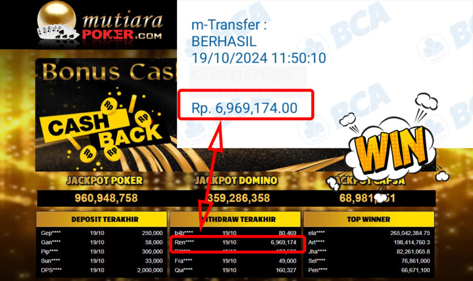 Bukti Withdraw ( 6,969,174,-) Member Setia Mutiarapoker